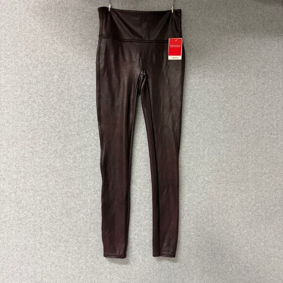 Spanx Faux Leather High Waist Burgandy Leggings Size Whimsigoth Grunge Small NWT - Picture 2 of 7